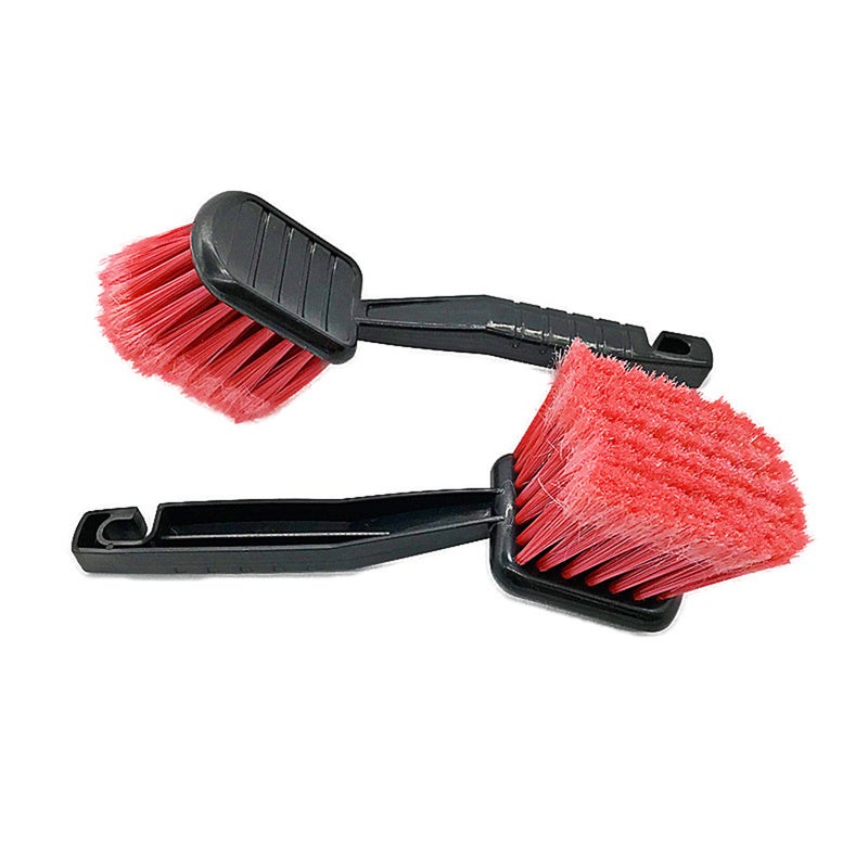 2pcs Durable Car Cleaning Brush Detail Brush Wheels Rims Interior and Exterior Cleaner for Auto Automobile Car (Black, Red) - Image 1