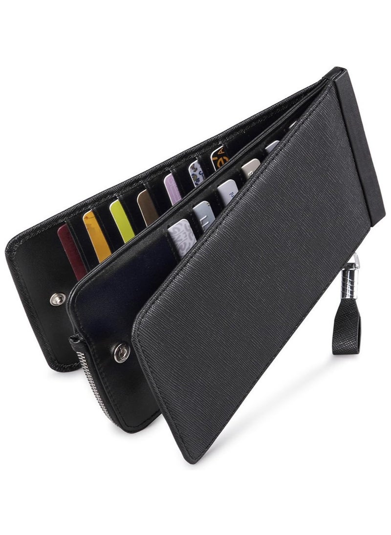 Generic - Womens Leather Credit Card Holder Wallet RFID Blocking Wallet Men and Women Card Case Purse, Black - Image 1