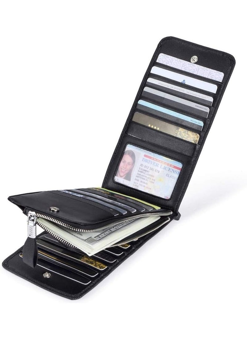 Generic - Womens Leather Credit Card Holder Wallet RFID Blocking Wallet Men and Women Card Case Purse, Black - Image 1