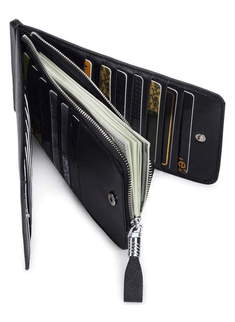 Generic - Womens Leather Credit Card Holder Wallet RFID Blocking Wallet Men and Women Card Case Purse, Black - Image 1
