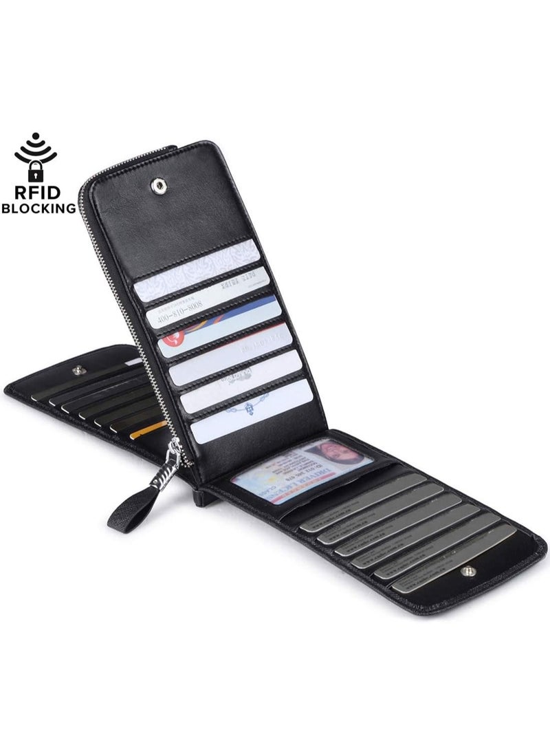 Generic - Womens Leather Credit Card Holder Wallet RFID Blocking Wallet Men and Women Card Case Purse, Black - Image 1