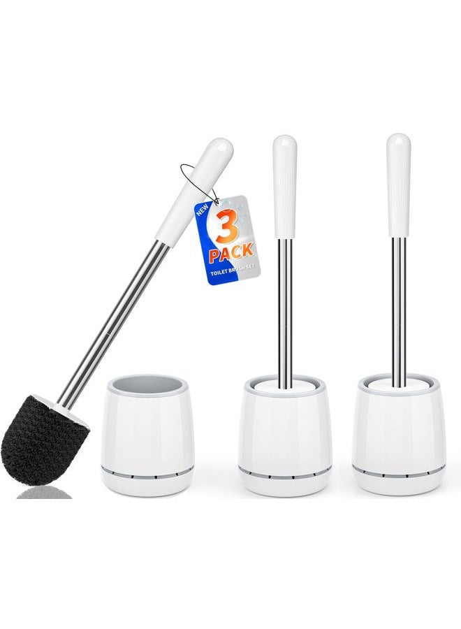 LOVLOY Toilet Brush, 3PCS Toilet Brush and Holder with 304 Stainless Steel Handle, Space Saving Toilet Bowl Brush for Storage, Durable Bristles Toilet Scrubber for Bathroom Cleaning - Image 1
