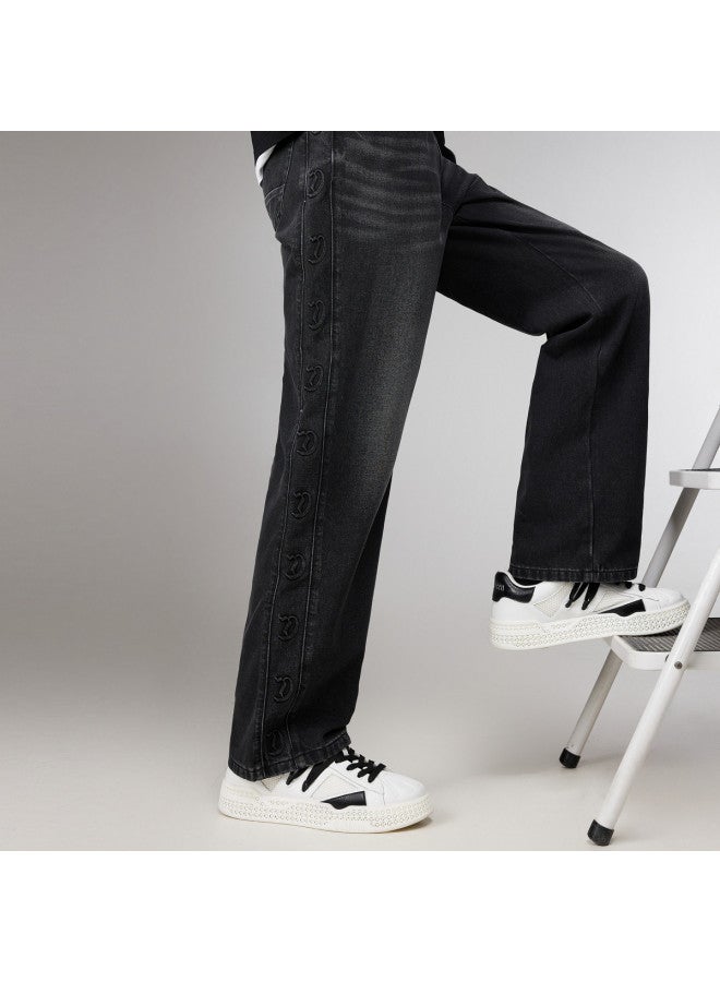 Cabbeen Men's Denim Casual Pants Logo Steel Press Loose Straight Leg Versatile Winter Trousers - Image 5