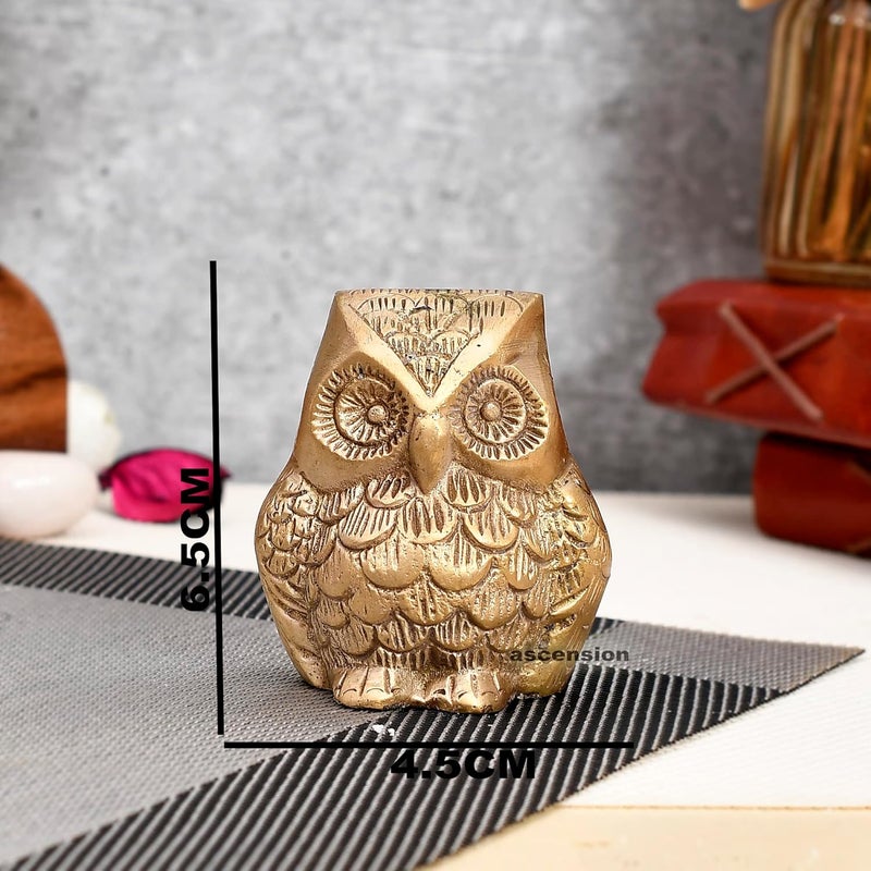 ascension Unique Animal Figurine of Sitting Owl Decorative Metal Showpiece Item in Yellow Finish for Table Decor - Image 4
