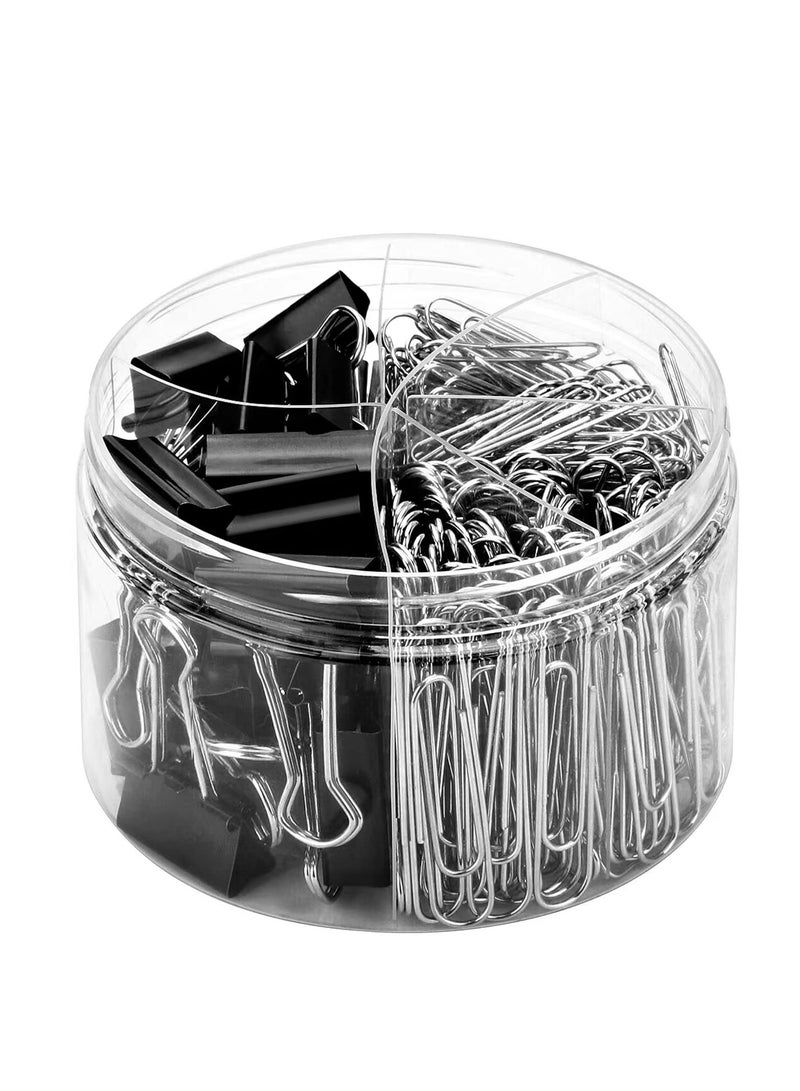 340 PCS Assorted Paper Clips & Binder Clips Set - Large, Medium, Small Sizes for Office, School & Home Use - Black Color - Image 1