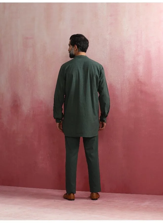 trueBrowns Men's Green Cotton Mandarin Collar Kurta Co-ord set
