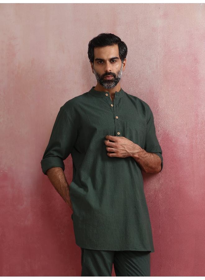ترو برونز Men's Green Cotton Mandarin Collar Kurta Co-ord set  - Image 5