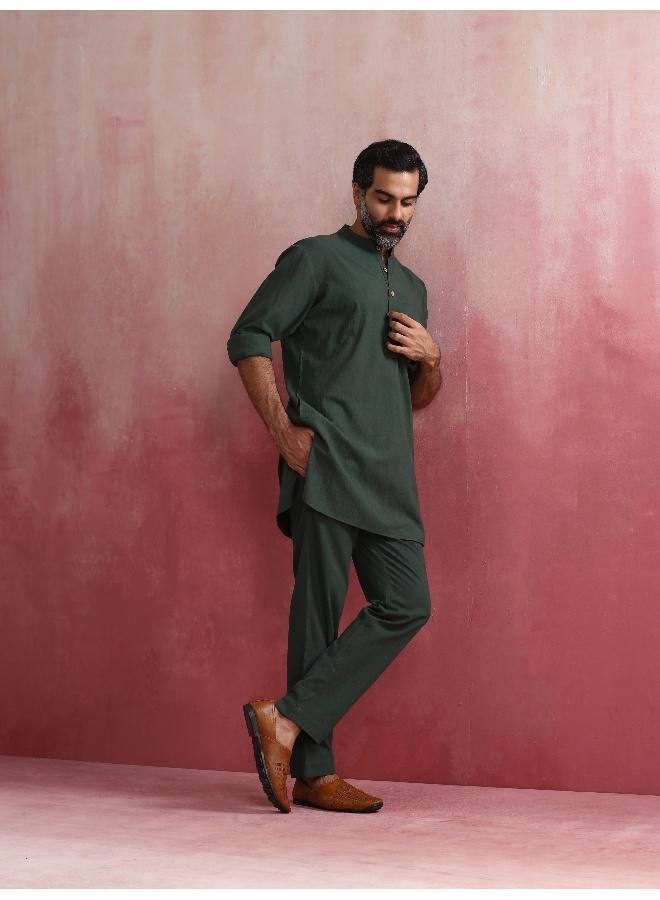 ترو برونز Men's Green Cotton Mandarin Collar Kurta Co-ord set  - Image 3