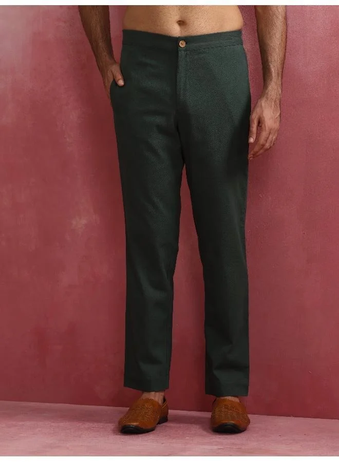 trueBrowns Men's Green Cotton Mandarin Collar Kurta Co-ord set