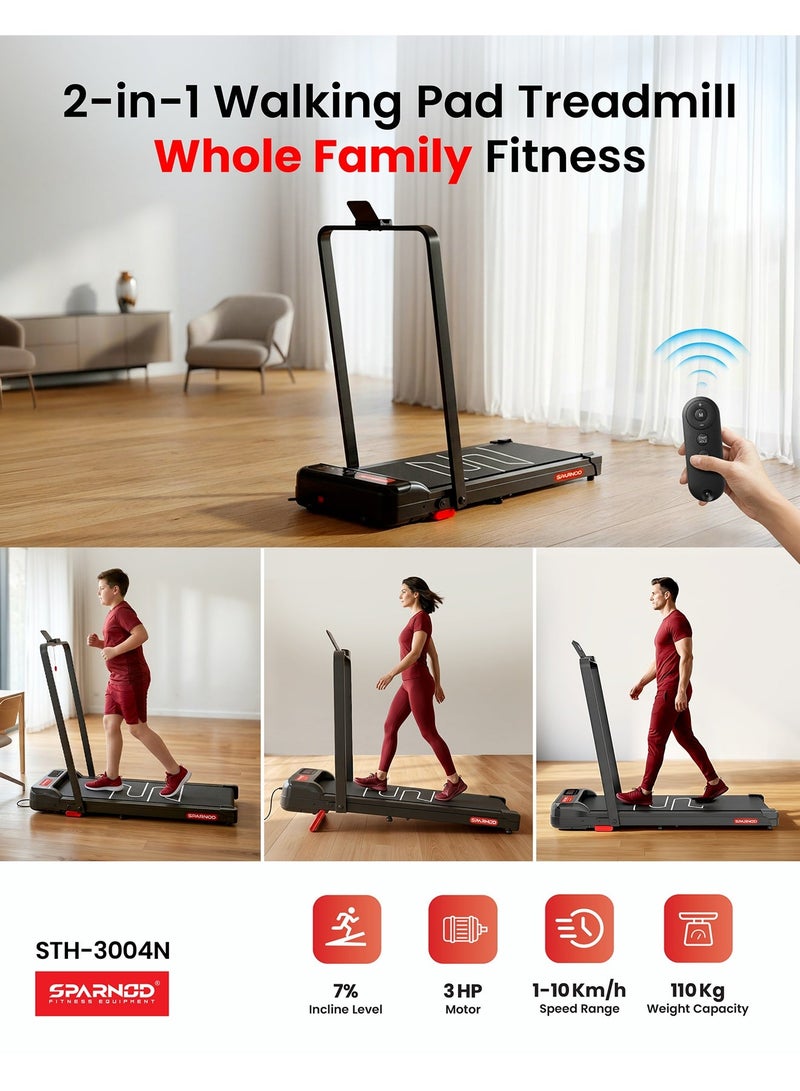 Sparnod Fitness STH-3004N 2-in-1 Walking Pad Treadmill| 1–10 km/h | Foldable Rail | 3 HP DC Motor | 7% Incline | LED Display | Shock Absorption | 110 kg User Capacity | Treadmill for Home & Office Use - Image 2