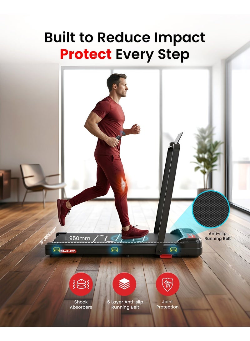 Sparnod Fitness STH-3004N 2-in-1 Walking Pad Treadmill| 1–10 km/h | Foldable Rail | 3 HP DC Motor | 7% Incline | LED Display | Shock Absorption | 110 kg User Capacity | Treadmill for Home & Office Use - Image 4