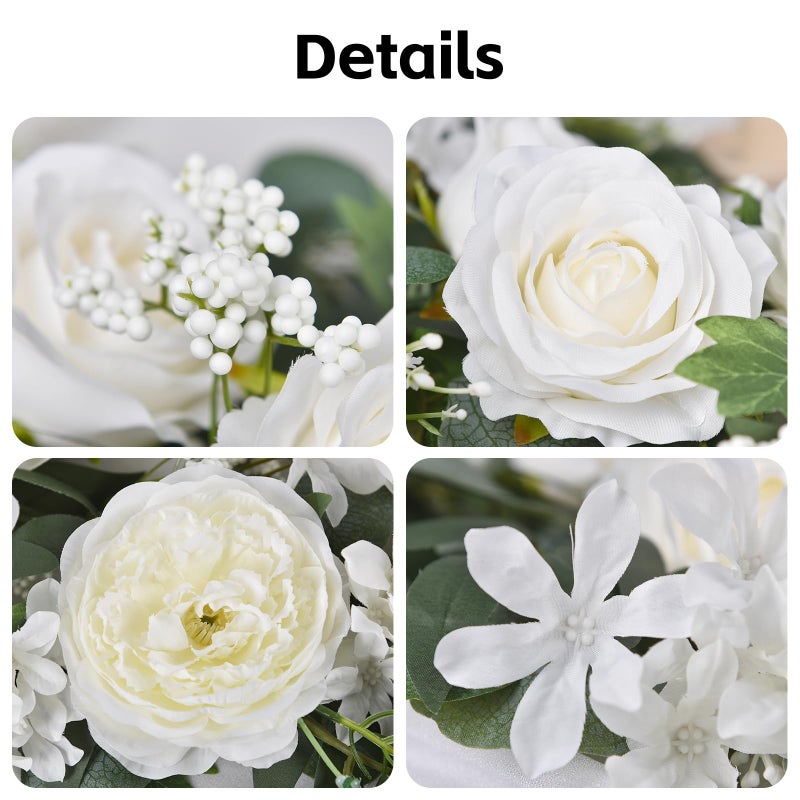 Lvydec 2 Pack Artificial Peony Flower Garland - 6ft Silk Peony Vine Willow Leaves and Eucalyptus Garland White Arch Flower Vine for Wedding Party Table Decoration (White) - Image 3