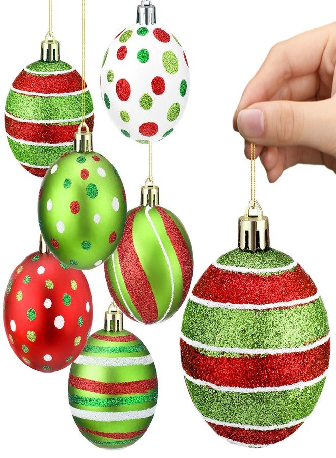 Liliful 6 Pcs Christmas Tree Ornaments 3.9'' Glitter Red Green White Hanging Ball Large Plastic Balls Swirl Candy Cane Peppermint Big Christmas Pendants Baubles for Holidays Xmas Tree Decoration - Image 1