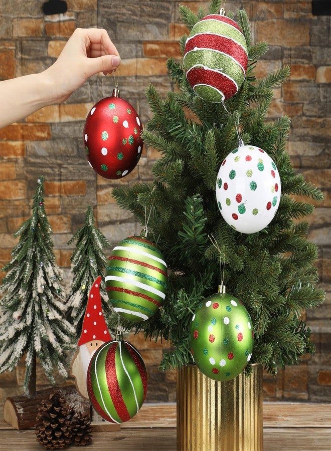 Liliful 6 Pcs Christmas Tree Ornaments 3.9'' Glitter Red Green White Hanging Ball Large Plastic Balls Swirl Candy Cane Peppermint Big Christmas Pendants Baubles for Holidays Xmas Tree Decoration - Image 3