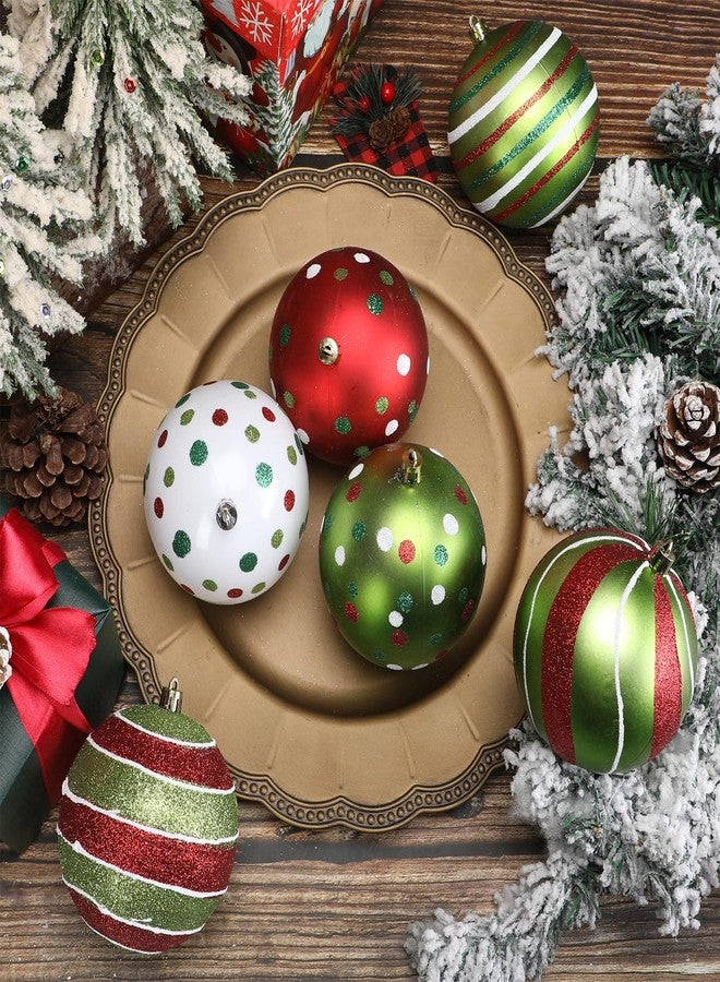 Liliful 6 Pcs Christmas Tree Ornaments 3.9'' Glitter Red Green White Hanging Ball Large Plastic Balls Swirl Candy Cane Peppermint Big Christmas Pendants Baubles for Holidays Xmas Tree Decoration - Image 4