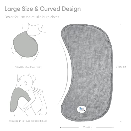Lulu moon lulumoon Muslin Burp Cloths for Babies: 100% Soft Cotton Large Burping Cloths - Neutral Baby Burp Rags for Boy and Girl - Absorbent Burp Cloth for Spit-Ups 6 Pack - Image 2