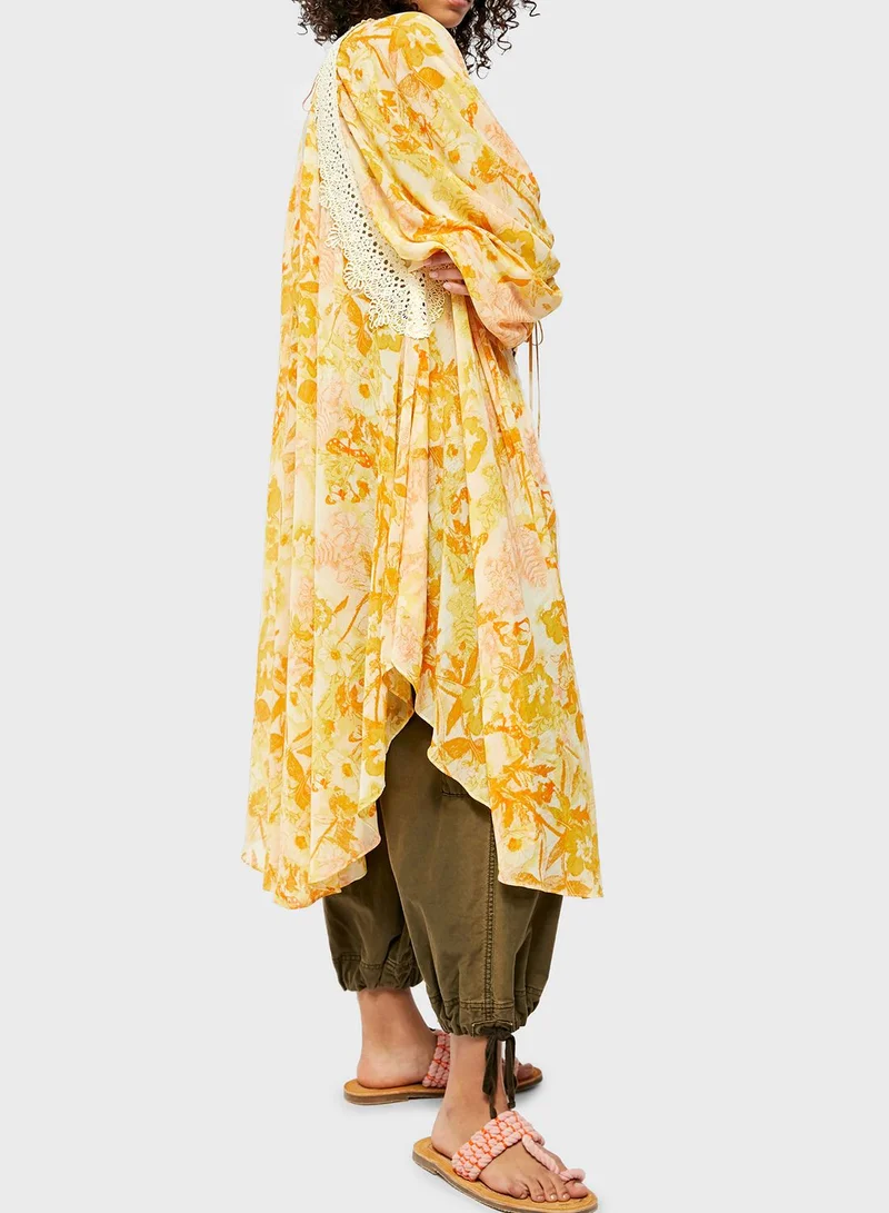 Free People Lost In Balloon Sleeve Printed Kimono