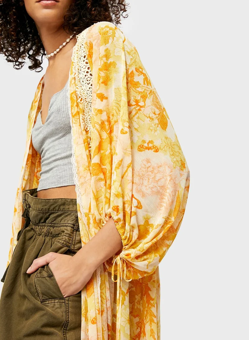 Free People Lost In Balloon Sleeve Printed Kimono