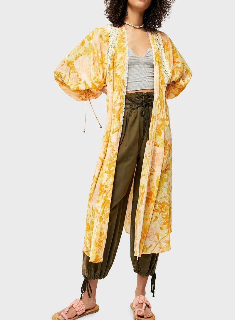 Free People Lost In Balloon Sleeve Printed Kimono