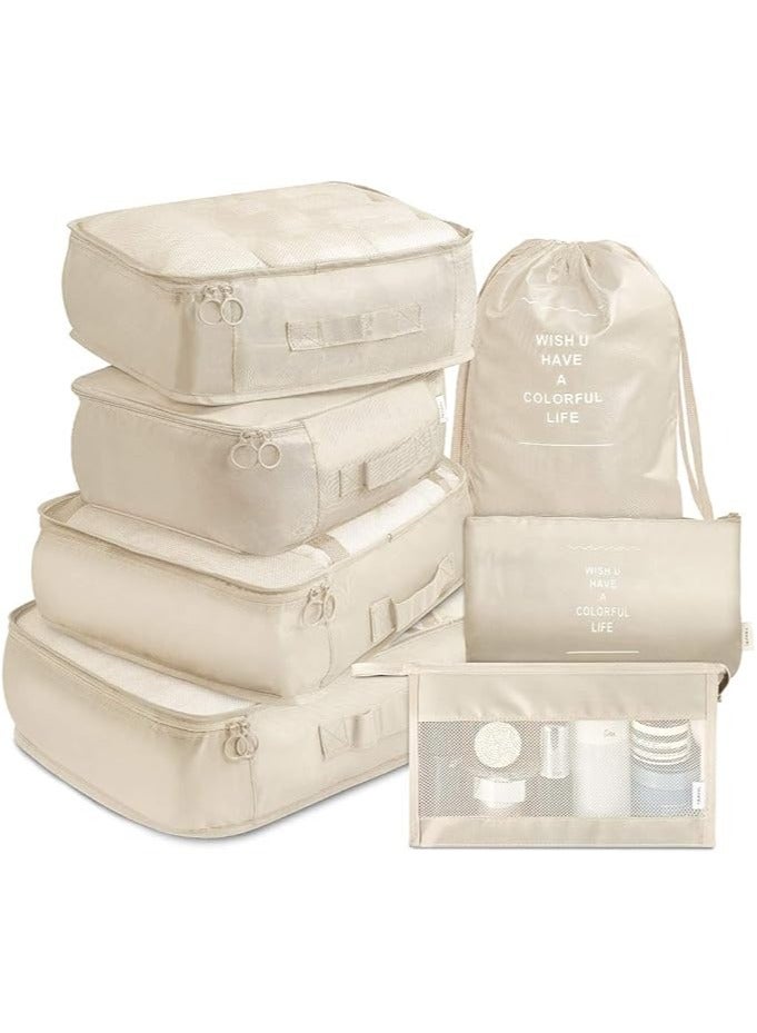 فولانري 7 قطع مجموعة منظم أمتعة السفر مع حقيبة أدوات الزينة، حقيبة تخزين حقيبة الغسيل المقاومة للماء، إكسسوارات السفر - Image 1