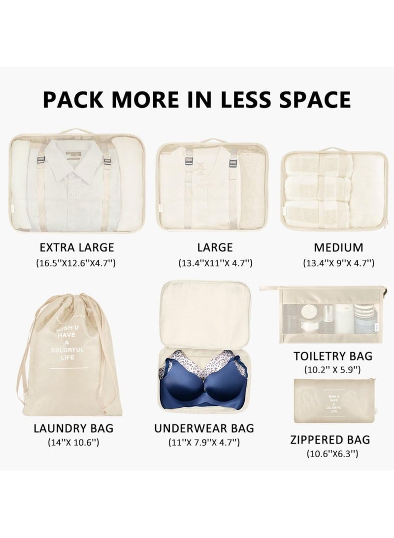 فولانري 7 قطع مجموعة منظم أمتعة السفر مع حقيبة أدوات الزينة، حقيبة تخزين حقيبة الغسيل المقاومة للماء، إكسسوارات السفر - Image 4