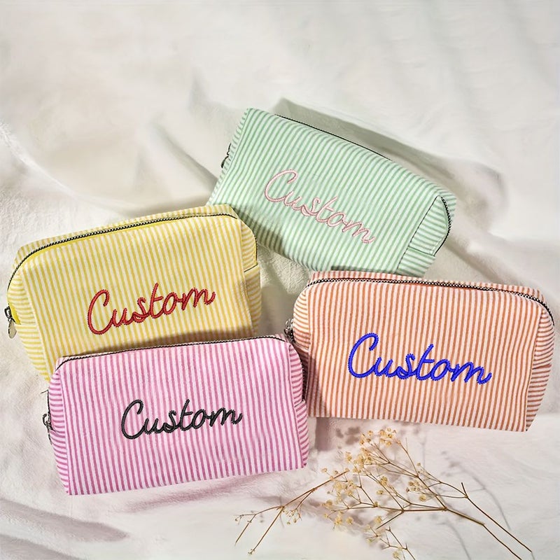 Light Green Embroidered Makeup Bag Custom Cosmetic Pouch Travel Toiletry - Image 4
