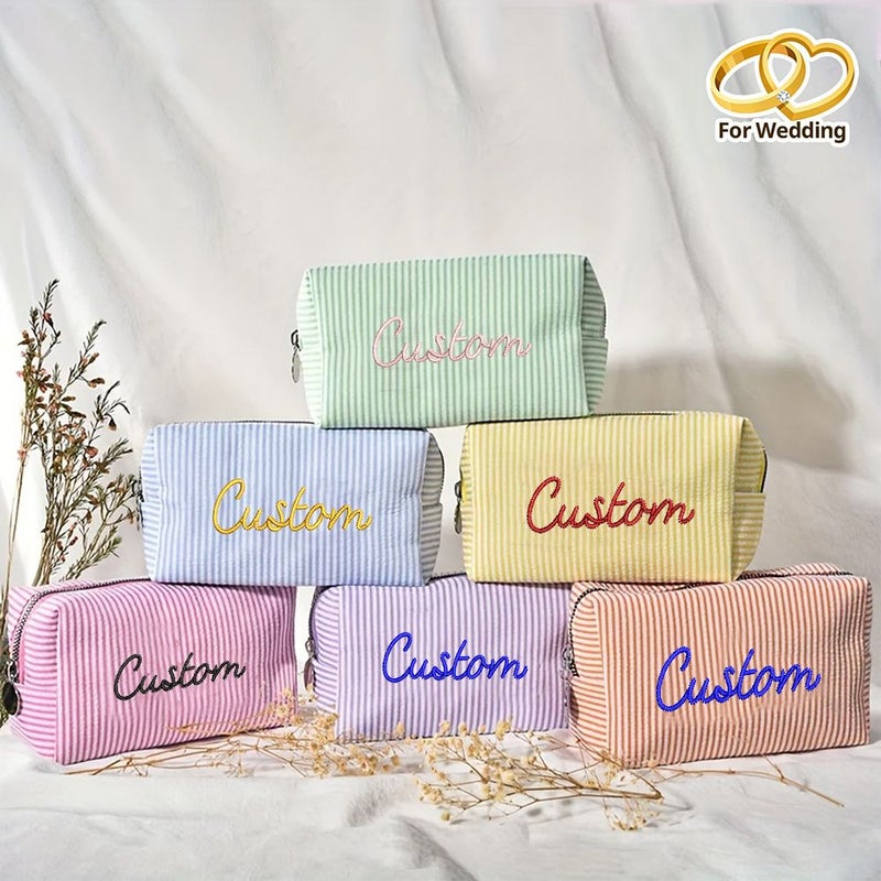 Light Green Embroidered Makeup Bag Custom Cosmetic Pouch Travel Toiletry - Image 1