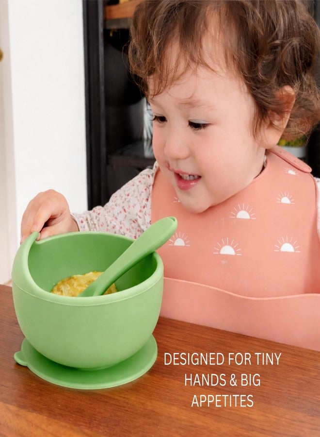 Nestlooms Baby Feeding Bowl & Spoon I Silicone Unbreakable Non-Slip Suction Base Design I BPA Free, Dishwasher, Freezer & Microwave Safe I Feeding Kit for Infants & Toddler (Olive Mist) - Image 5