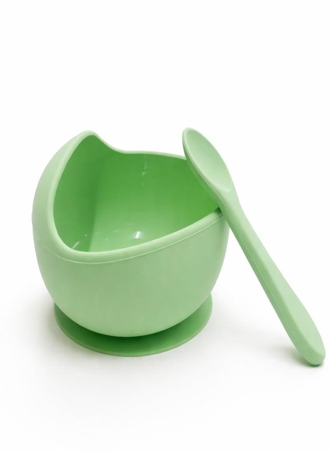 Nestlooms Baby Feeding Bowl & Spoon I Silicone Unbreakable Non-Slip Suction Base Design I BPA Free, Dishwasher, Freezer & Microwave Safe I Feeding Kit for Infants & Toddler (Olive Mist) - Image 1