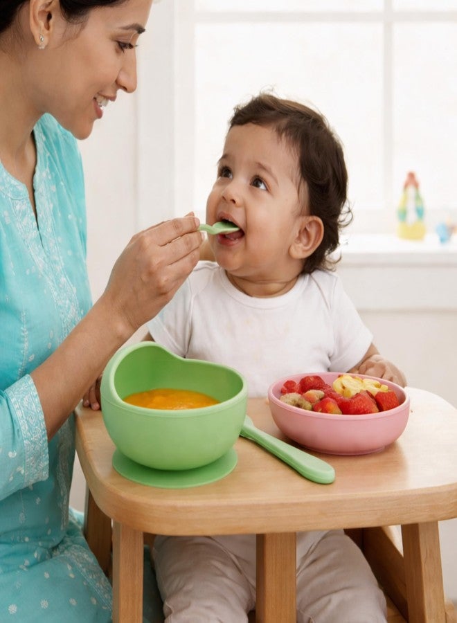 Nestlooms Baby Feeding Bowl & Spoon I Silicone Unbreakable Non-Slip Suction Base Design I BPA Free, Dishwasher, Freezer & Microwave Safe I Feeding Kit for Infants & Toddler (Olive Mist) - Image 3