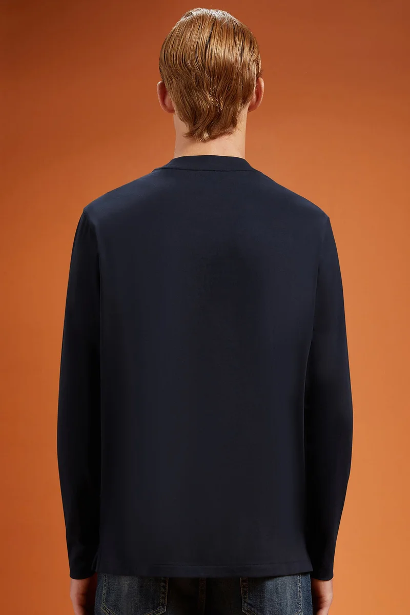 Doppelganger Blue Men's regular fit long-sleeved crew neck T-shirt in 100% cotton - DK Blue for Men | Best Price UAE