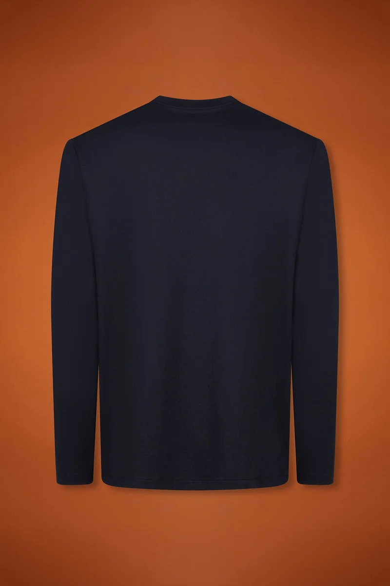 Doppelganger Blue Men's regular fit long-sleeved crew neck T-shirt in 100% cotton - DK Blue for Men | Best Price UAE