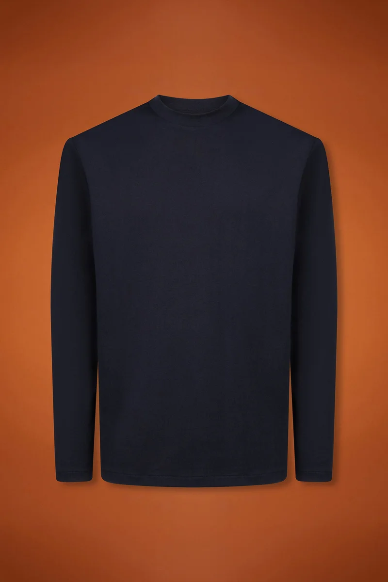Doppelganger Blue Men's regular fit long-sleeved crew neck T-shirt in 100% cotton - DK Blue for Men | Best Price UAE