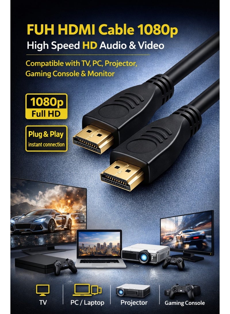Bright HDMI Cable 1080p High Speed – HD Audio & Video Cable for TV, PC, Projector, Gaming Console & Monitor - Image 2