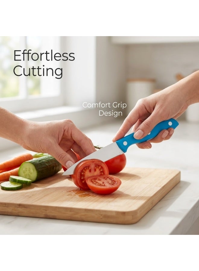 طلال طقم سكاكين ستيك من الفولاذ المقاوم للصدأ مكون من 12 قطعة بشفرات مسننة فائقة الحدة - طقم سكاكين مطبخ فاخر ومتين بمقابض ملونة مريحة مانعة للانزلاق لتقطيع سهل، مثالي لتناول الطعام والشواء والمطبخ والمطاعم والاستخدام اليومي - Image 3