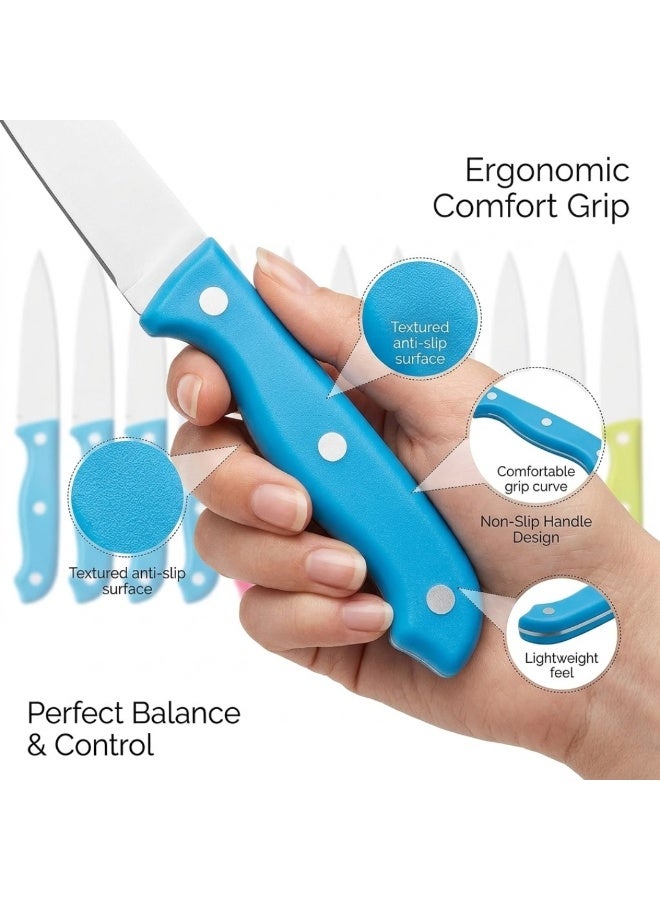 طلال طقم سكاكين ستيك من الفولاذ المقاوم للصدأ مكون من 12 قطعة بشفرات مسننة فائقة الحدة - طقم سكاكين مطبخ فاخر ومتين بمقابض ملونة مريحة مانعة للانزلاق لتقطيع سهل، مثالي لتناول الطعام والشواء والمطبخ والمطاعم والاستخدام اليومي - Image 5