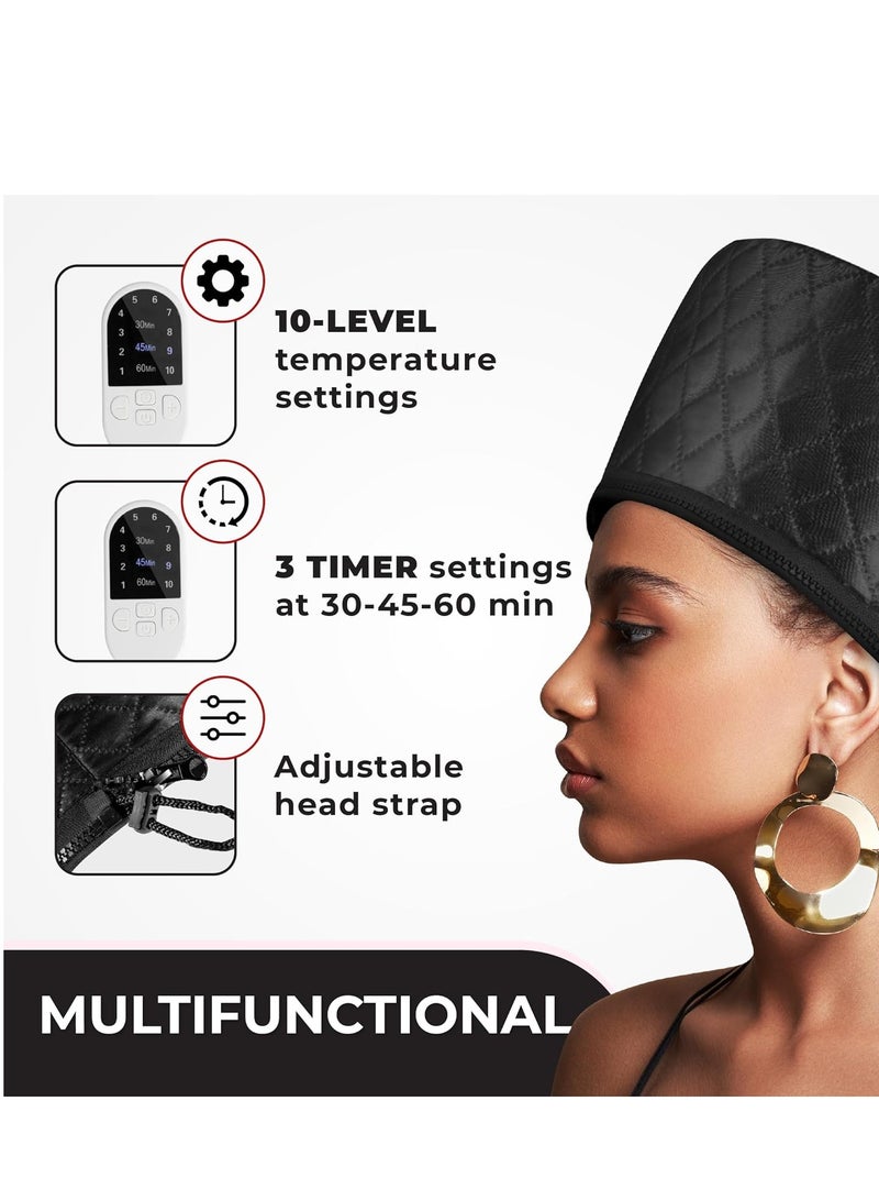 Generic Hair Steamer for Natural Hair Home Use w/10-level Heats Up Quickly, Heat Cap for Deep Conditioning - Thermal Heat Cap for Black Hair, Great for Deep Conditioner (Black) - Image 3