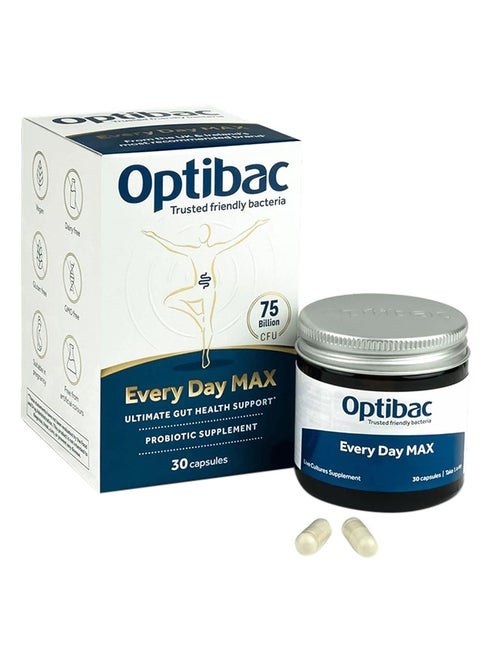 Max Advanced Maximum Strength Vegan Digestive Probiotic Supplement With 75 Billion Bacterial Cultures 30 Capsules
