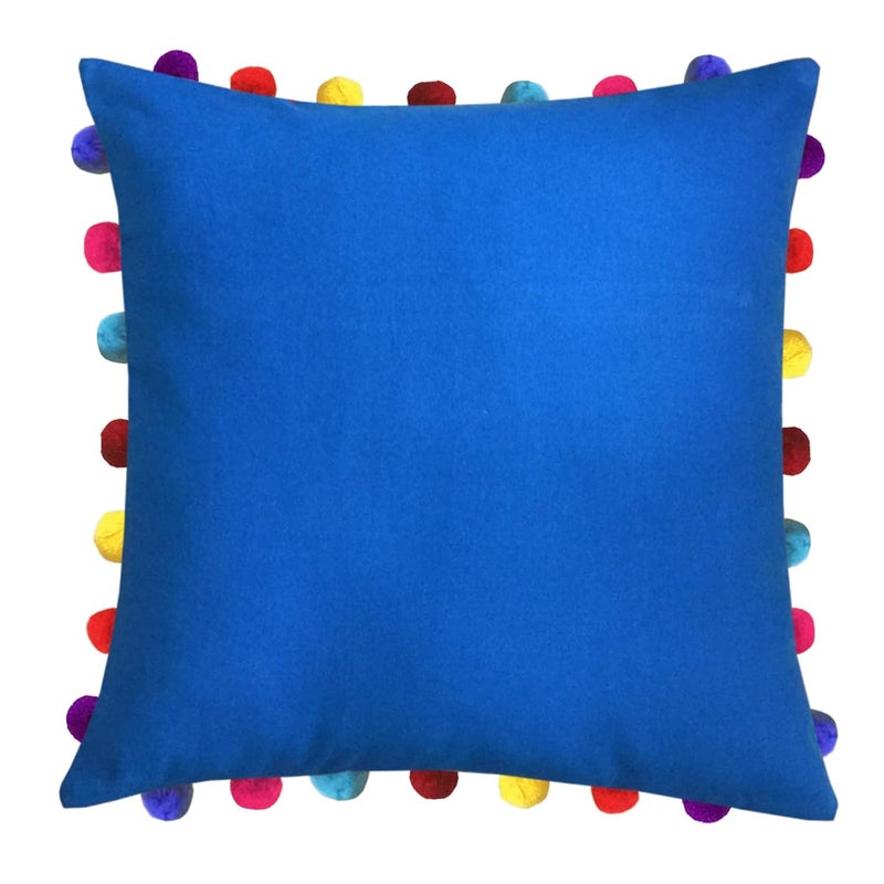 Lushomes Cushion Cover 20x20 Boho Cushion Covers Sofa Pillow Cover Cushion Covers with Tassels Cushion Cover with pom pom 20x20 Inches Set of 3 Blue - Image 2