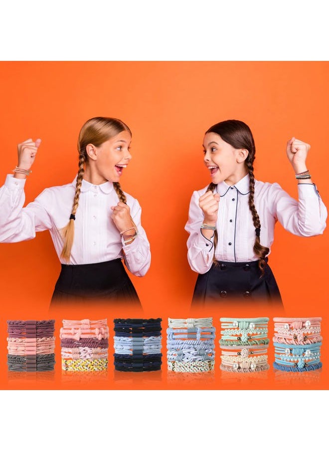 Cindeer - 60 Pcs Boho Dual-Use Hair Ties and Bracelets - Stylish Hair Bands and Elastics in 10 Lovely Colors for Women, Girls with Thick Braids & Ponytails - Image 1
