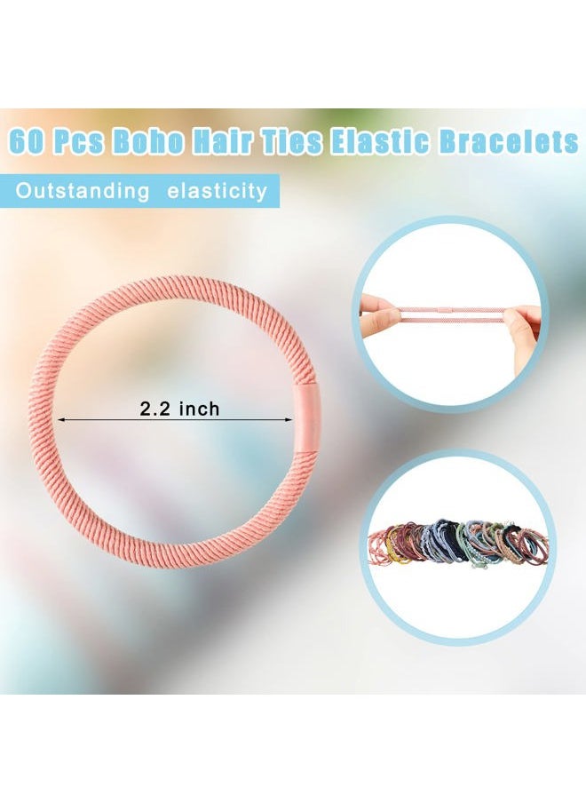 Cindeer - 60 Pcs Boho Dual-Use Hair Ties and Bracelets - Stylish Hair Bands and Elastics in 10 Lovely Colors for Women, Girls with Thick Braids & Ponytails - Image 1