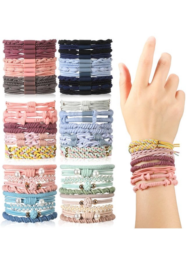 Cindeer - 60 Pcs Boho Dual-Use Hair Ties and Bracelets - Stylish Hair Bands and Elastics in 10 Lovely Colors for Women, Girls with Thick Braids & Ponytails - Image 1