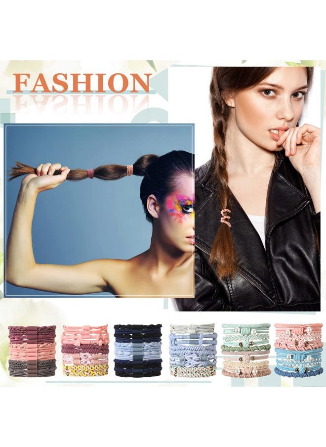 Cindeer - 60 Pcs Boho Dual-Use Hair Ties and Bracelets - Stylish Hair Bands and Elastics in 10 Lovely Colors for Women, Girls with Thick Braids & Ponytails - Image 1