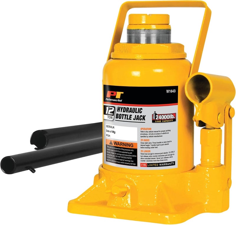 Performance Tool W1643 Heavy Duty Shorty Bottle Jack - 12 Ton Capacity (24,000 lbs) - Image 1