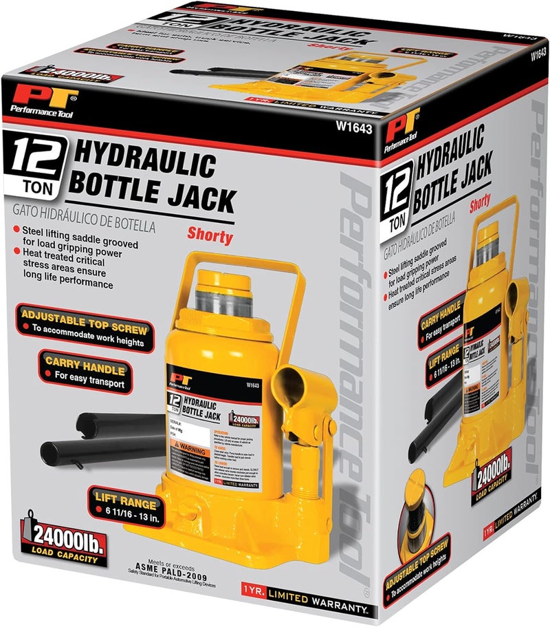 Performance Tool W1643 Heavy Duty Shorty Bottle Jack - 12 Ton Capacity (24,000 lbs) - Image 3