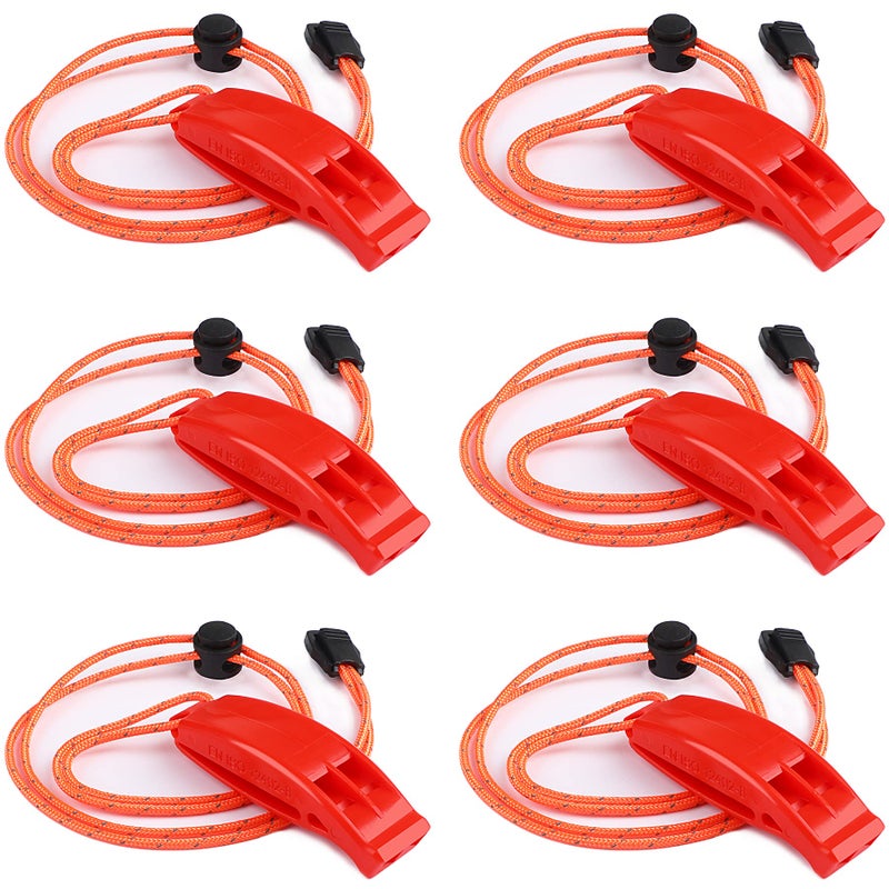 Julbear 6Pcs Safety Survival Whistles With Adjustable Reflective Lanyard Emergency Whistle