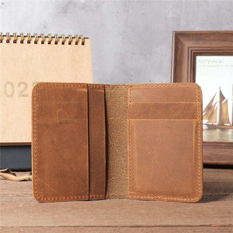 1052 Mens Genuine Leather Card Holder Crazy Horse Leather Drivers License Holder Retro Brown Simple Foreign Trade Explosions Laser1052 yellow brown 1052 yellow brown