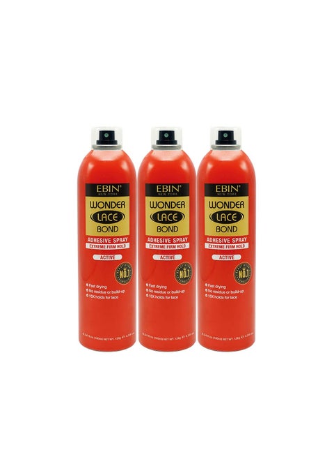 EBIN NEW YORK Wonder Lace Bond Adhesive Spray Active 3Pack  Extreme Firm Hold 608oz180ml  Active Use Fast Drying No Residue No BuildUp  AllDay Hold for Daily Wig Application