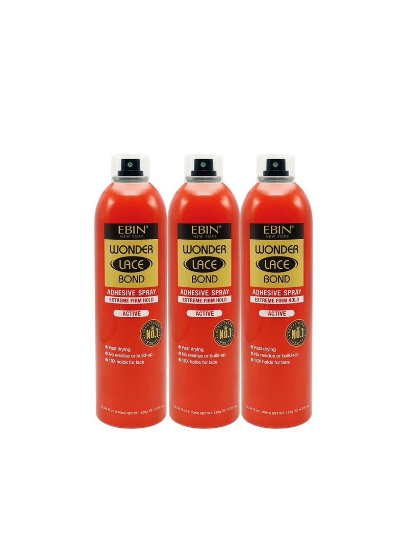EBIN NEW YORK EBIN NEW YORK Wonder Lace Bond Adhesive Spray Active 3Pack  Extreme Firm Hold 608oz180ml  Active Use Fast Drying No Residue No BuildUp  AllDay Hold for Daily Wig Application 