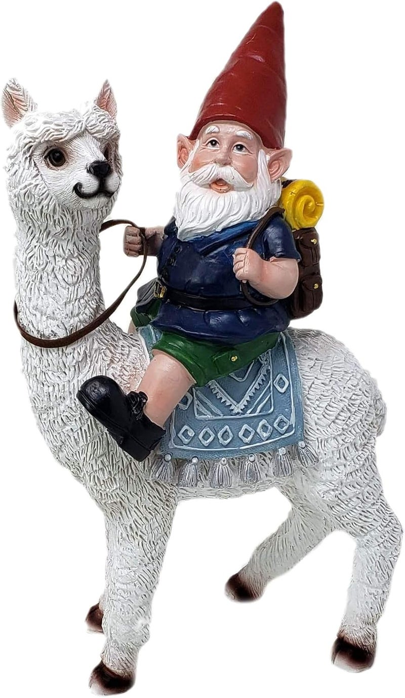 Funny Guy Mugs Gnome and a Llama Statue- Indoor/Outdoor Garden Gnome Sculpture for Patio, Yard or Lawn - Image 1